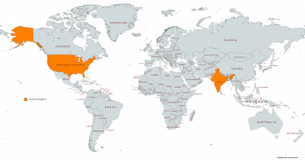World map with US and India highlighted